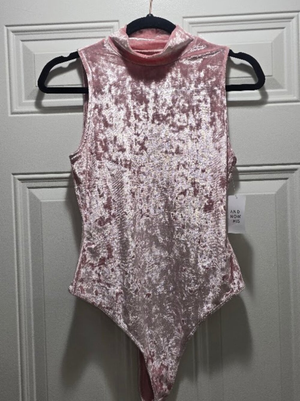 And Now This SMALL Women's Pink Crushed Velvet Sleeveless Mock Neck Bodysuit